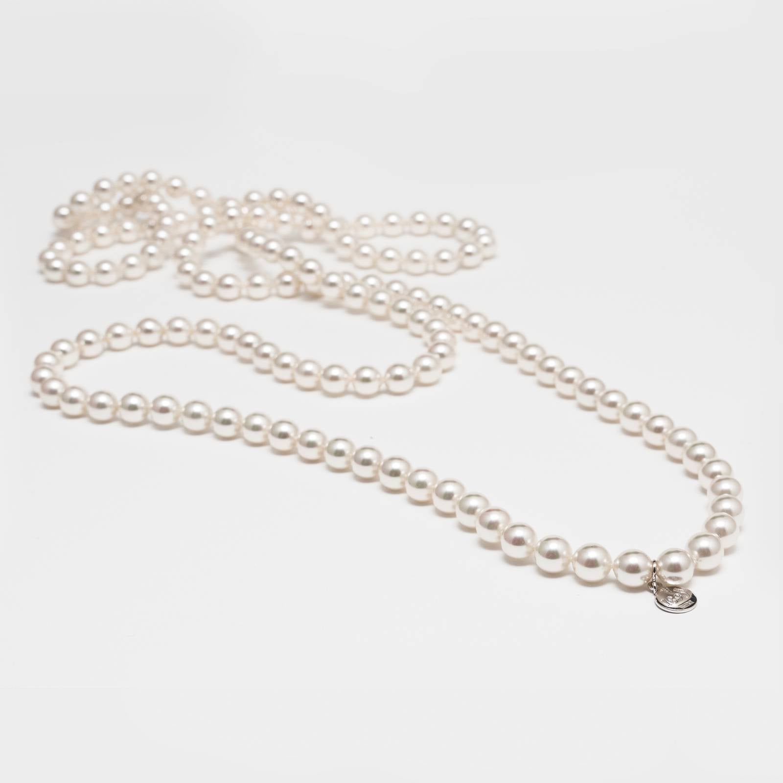 Auksė - Fancy sidabrinis vėrinys su 8mm perlu, 120cm