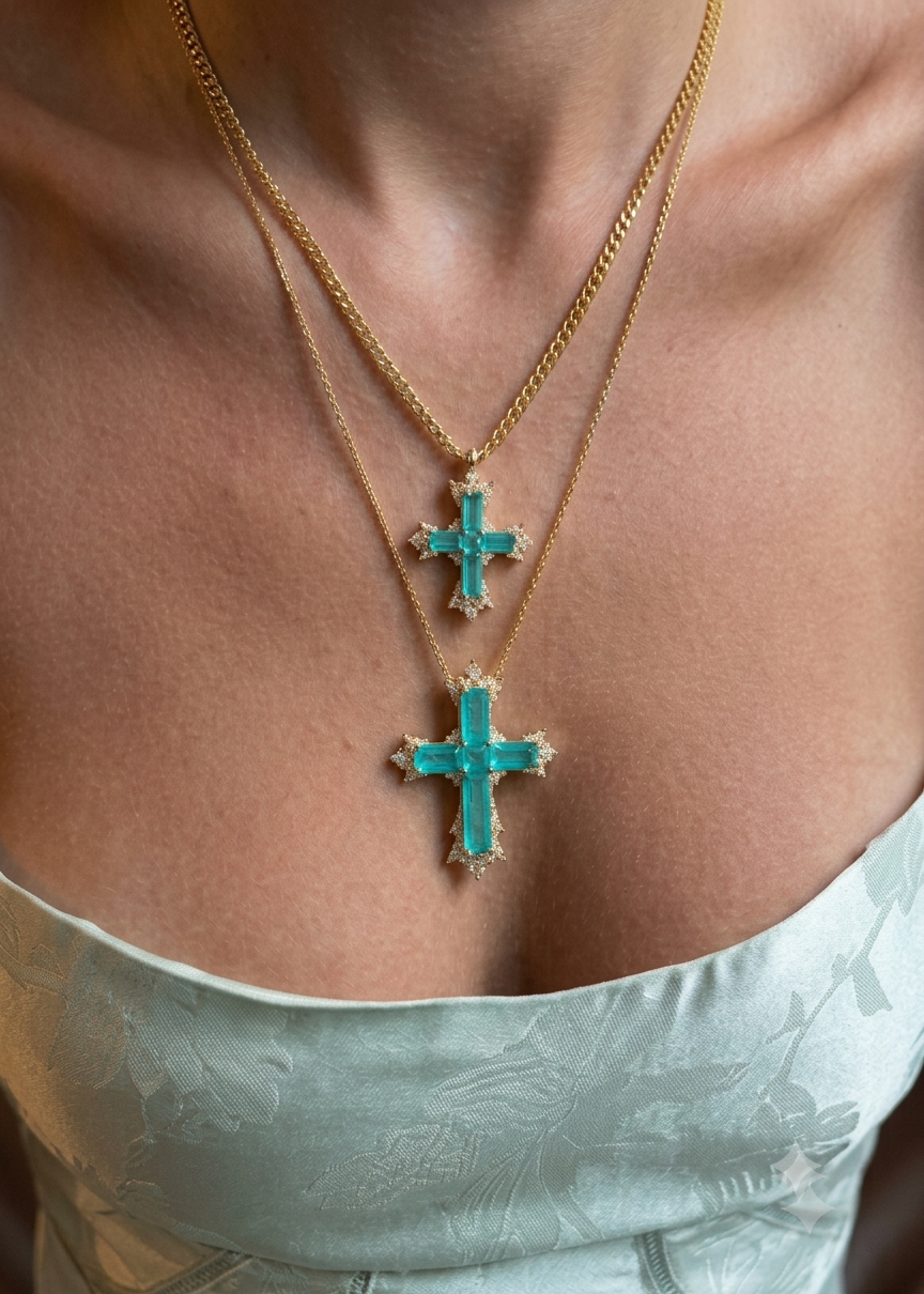 Antanina - Mini Paraiba kryžiaus vėrinys