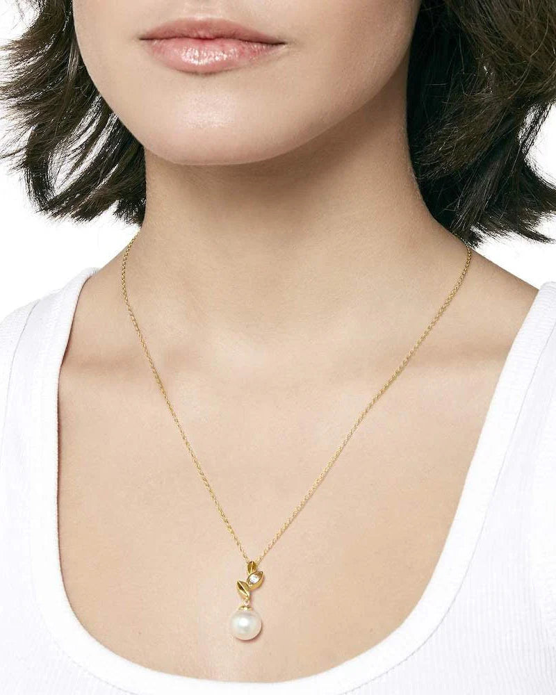 Rima - Selene auksinis vėrinys su 10mm perlu ir cirkoniu