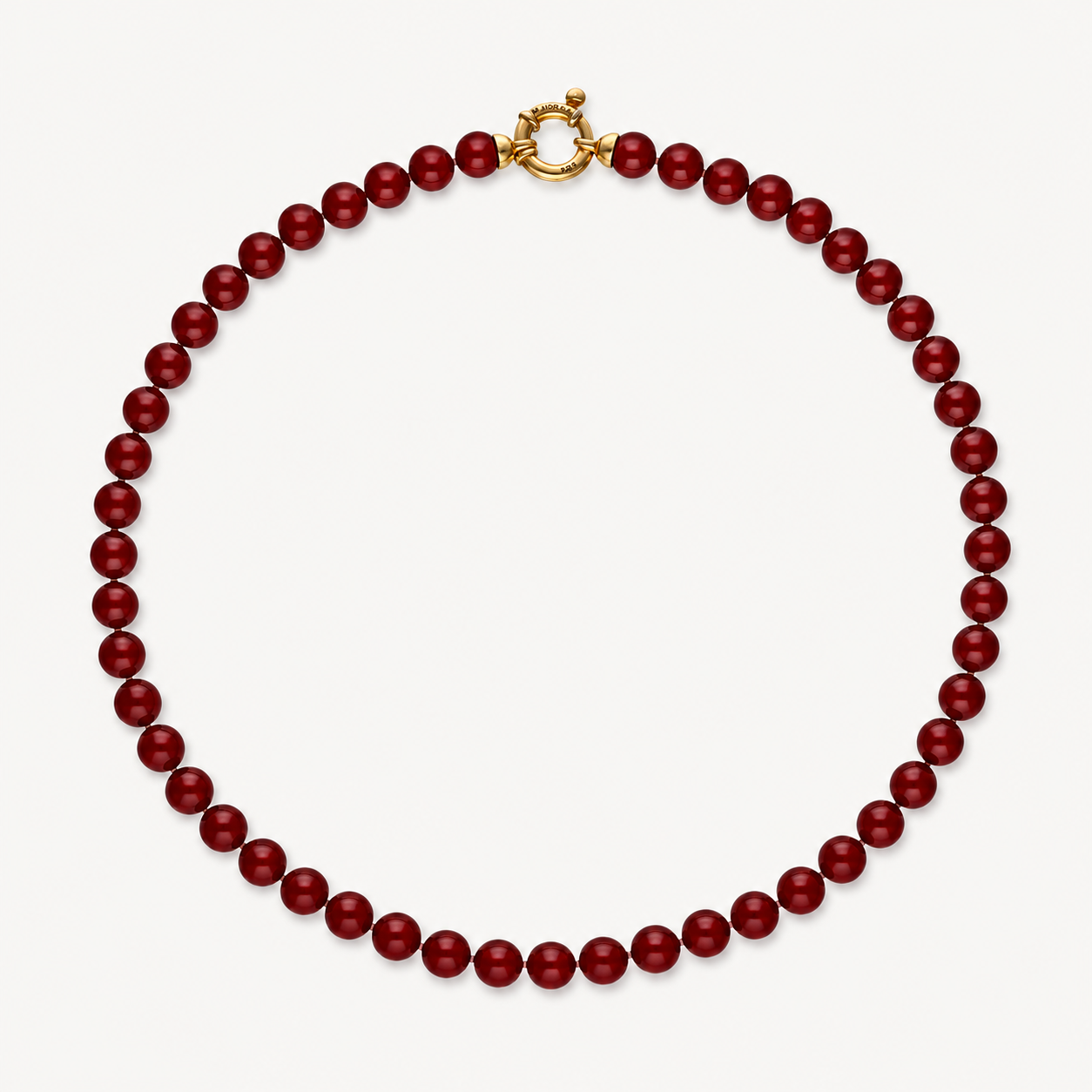 Ugnė - Lyra auksinis vėrinys su raudonu 8mm perlu